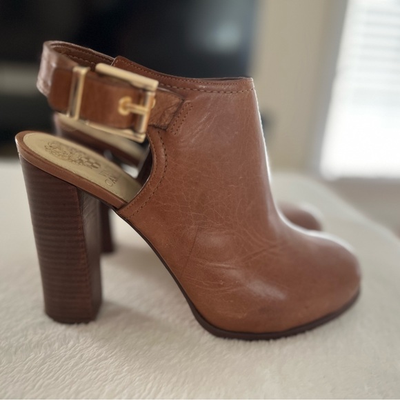Beautiful Brown Leather High Heel Slingback Booties - Picture 3 of 5